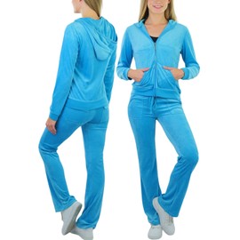 ToBeInStyle Women's Velour Tracksuit Jacket and Matching Pants - Turquoise - L