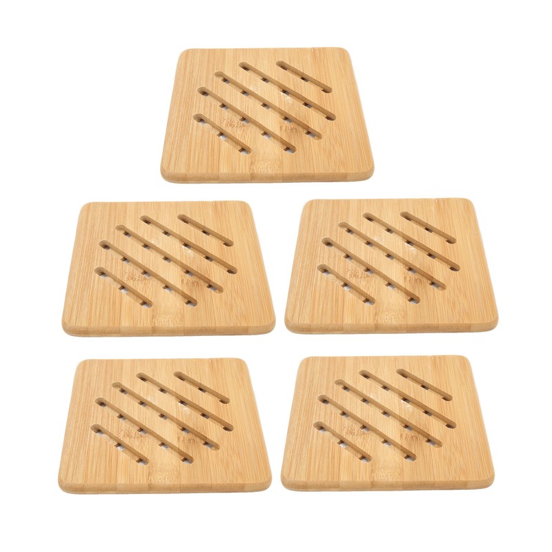 5 Pcs Bamboo Hot Pad Table Mat Bamboo Trivet Pot