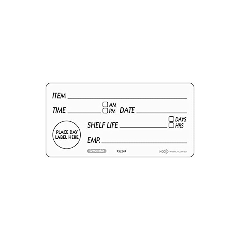 Genware NEV-RSL24R Removable Shelf Life Label, 50 mm x 100