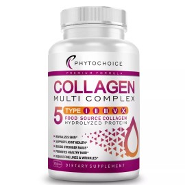 PHYTOCHOICE Multi Collagen Peptides-90 Capsules-Type I,II,III,V,X Anti-Aging Collagen Pills