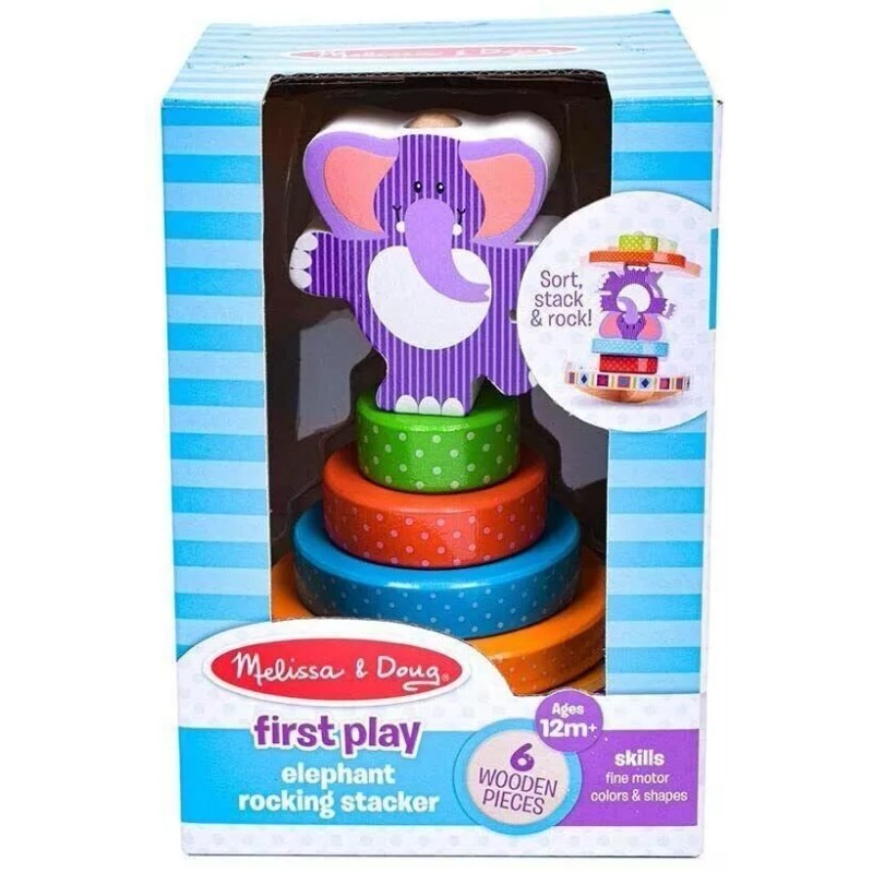 Melissa & Doug Kids First Play Wooden Elephant Rocking Stacker