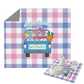 Happy Easter Gnomes Egg Dish Drying Mat For Kitchen Counter Pink and Blue Buffalo Plaid Ultra Absorbent Microfiber with Hanging Loop Countertops Protector Pad 16 X 18 Inch