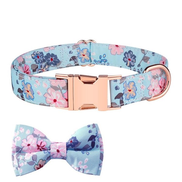 Dog Collar with Adjustable Bow Tie (Pink Floral, Medium)