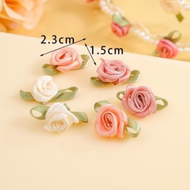 100Pcs 15mm Multicoloured Mini Rose Flowers Satin Ribbon Bows Appliques DIY Sewing Craft Accessories Wedding Bride Gift Decoration, Art Fabric Ribbons