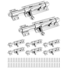 QWORK Sliding Bolt Gate Latch, 8 Pack 6.3" 304 Stainless Steel Safety Barrel Bolt Door Latches with Padlock Hole and Mounting Screws for Doors, Cabinets, Refrigerators