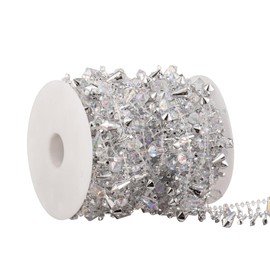 YoungJewl - Guirnalda de vidrio de 33 pies de Navidad, rollos de abalorio de vidrio iridiscente transparente y guirnalda de abalorio plateadas para decoración de árbol de Navidad, boda, fiesta