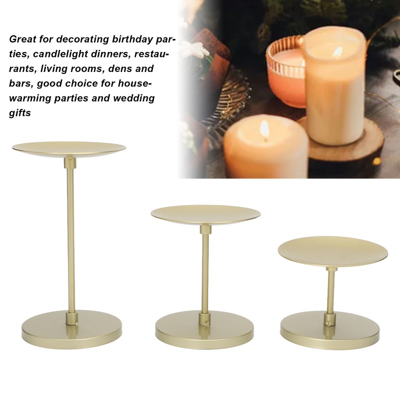 Gold Pillar Candle Holder Double Sided Use Rust Prevention Iron