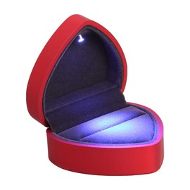 BESPORTBLE Ring Box Wooden LED Illuminated Heart-Shaped Ring Box Proposal Velvet Ring Case Container for Wedding Anniversary Valentine's Day (Red) Ring Box