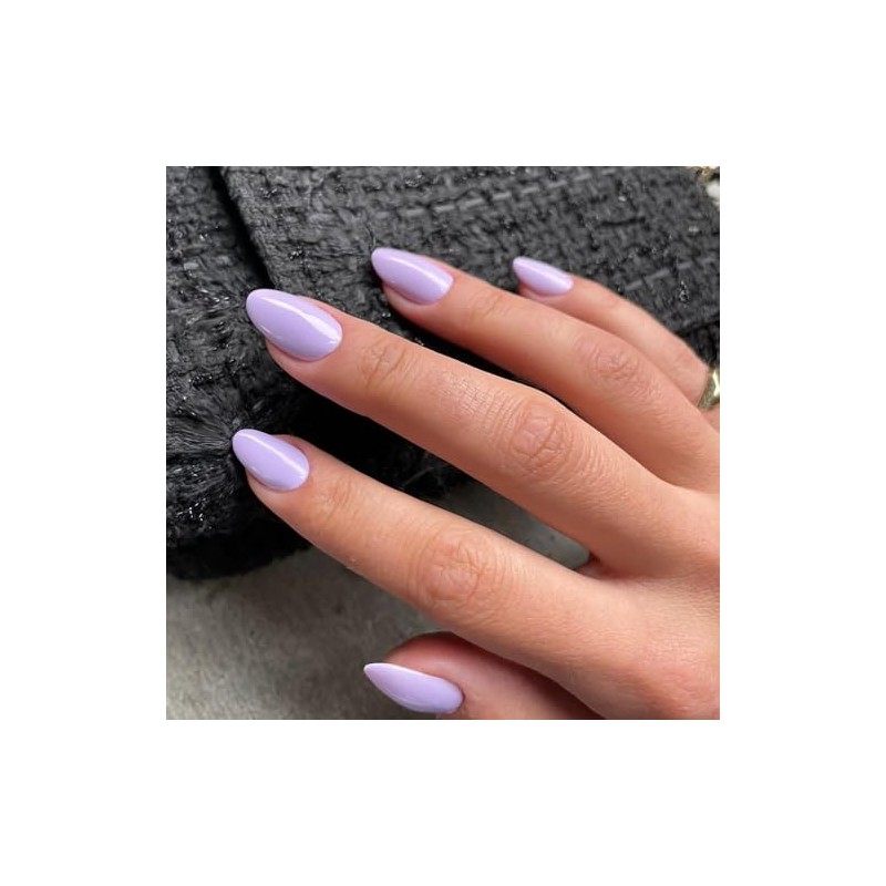 KQueenest Lavanda Purple Press On Uñas Cortas Ovaladas, Lila Acrílico