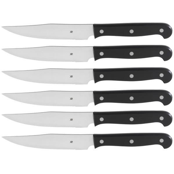 WMF Kansas Steak Knife Set of 6, Special Blade Steel with Serrated Edge, Pizza Knife, Plastic Handle, Gift Packaging