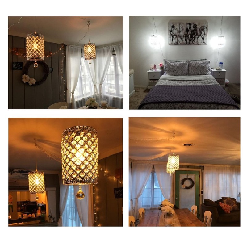 Surpars House Plug in Pendant Light Silver Crystal Chandelier with