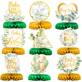 Gyufise 9 Pack Green Baby Honeycomb Centerpieces Safari Baby Shower Party Decorations Sage Green Themed Party Supplies for Boys Kids Wild Forest Theme Birthday Party Decor