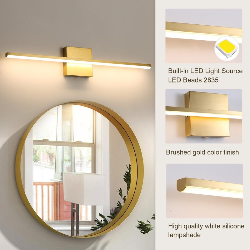 fengkiop Modern Bathroom Vanity Light 24 Inch, 18W Brushed Brass