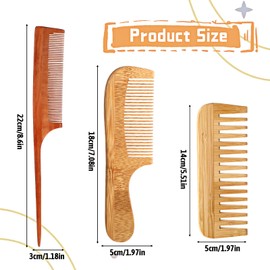 3 Pcs Bamboo Comb Set Bamboo Fine Tooth Comb Wide Tooth Comb Rat Tail Comb Anti-Static Bamboo Brush for Hair Growth