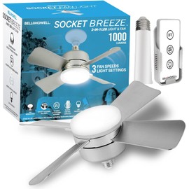 Bell+Howell Socket Breeze Cool Light Deluxe Silver – Ceiling Fans with LED Lights and Remote Control, Replacement for Lightbulb - Bedroom, Kitchen, Living Room,1000 Lumens / 5000 Kelvins