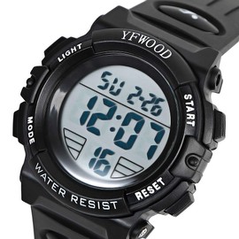 YFWOOD Kids Digital Watch,Waterproof Outdoor Watches, Children Casual Electronic Analog Quartz Wrist Watches with Silicone Band Luminous Alarm Stopwatch for Boys -White