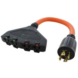 AC WORKS L14-20P 20Amp 4-Prong Generator Locking Plug to (4) NEMA 5-15/20R Household Connector (Orange-1.5FT)