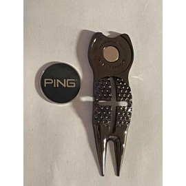 PING Crosshairs Divot Tool & Karsten PING 1" Flat Coin Style Golf Marker - A Beauty!