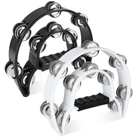 SENENQU Set of 2 Half Moon Tambourine, 25 cm Adult Tambourine Hand with 40 Metal Bells - Double Row Hand Tambourine for Musicians, Singers, Music Lessons and Groups Black/White