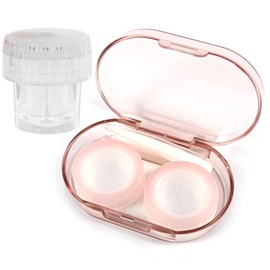Contact Lens Cases with Cleaner Washer, Transparent Contact Cases, Travel Size Cute Contact Lens with Removal Tool Kit and Solution Bottle, Leak-proof, Eye Contact Lens Holder for Home and Travel Pink