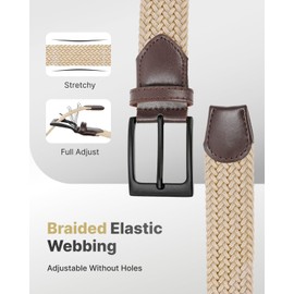 Fairwin Belt Women Men Elastic Belt Men Women Belt Elastic Men Women Fabric Belt Women's Belt Men Without Holes Stretch Belt Men Women Width 3.3 cm (Beige, Length 115 cm), Beige (Black Buckle)