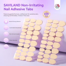 SAVILAND Plant-Based Nail Adhesive Tabs: 600 PCS Non-Irritating Nail Stickers for Press Ons Long Lasting Sticky Tabs Ultra-thin Breathable Nails Glue Sticker Home DIY Nails 15 Sizes