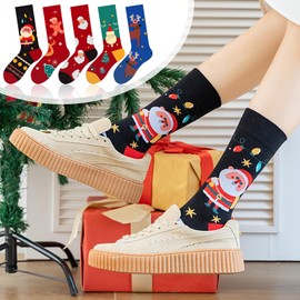 EEPLUYTY Pack of 5 Christmas Socks, Cuddly Christmas Socks, Medium Length Christmas Socks, Unisex