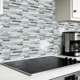 LONGKING Self-Adhesive Kitchen Backsplash, Marble Look Decorative Tiles (10 Tiles)