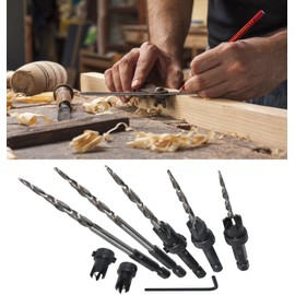 Meichoon Countersink Drill Bit Set 5 Pieces Hex Shank 3 in 1 Wood Pilot Bits Drilling 7/64 9/64 11/64 3/16 7/32 Screw Holes with Adjustable Depth Stop Quick Release 1