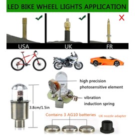 YUERWOVER LED Tire Lights for Car 4 Pack Trucks Valve Stem Caps Bike Golf Cart Firefly Wheel Lights Bicycle Motorcycle Tyre Spoke Lights Waterproof for Kids Boys with 10 Extra Batteries(Red)