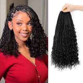 Boho Crochet Braids Human Hair Mixed Synthetic 14Inch 9 Packs Goddess Braids Pre looped Bohemian Braid Crochet Hair for Black Women (14Inch,1B)