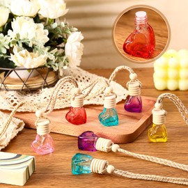 BBTO 50 Pcs Hanging Car Air Freshener Car Diffuser Bottles Empty Glass Perfume Bottle Freshener Diffuser Bottle Pendant for Essential Oil Fragrance Aromatherapy Bottle Ornament (Multicolor,Heart)