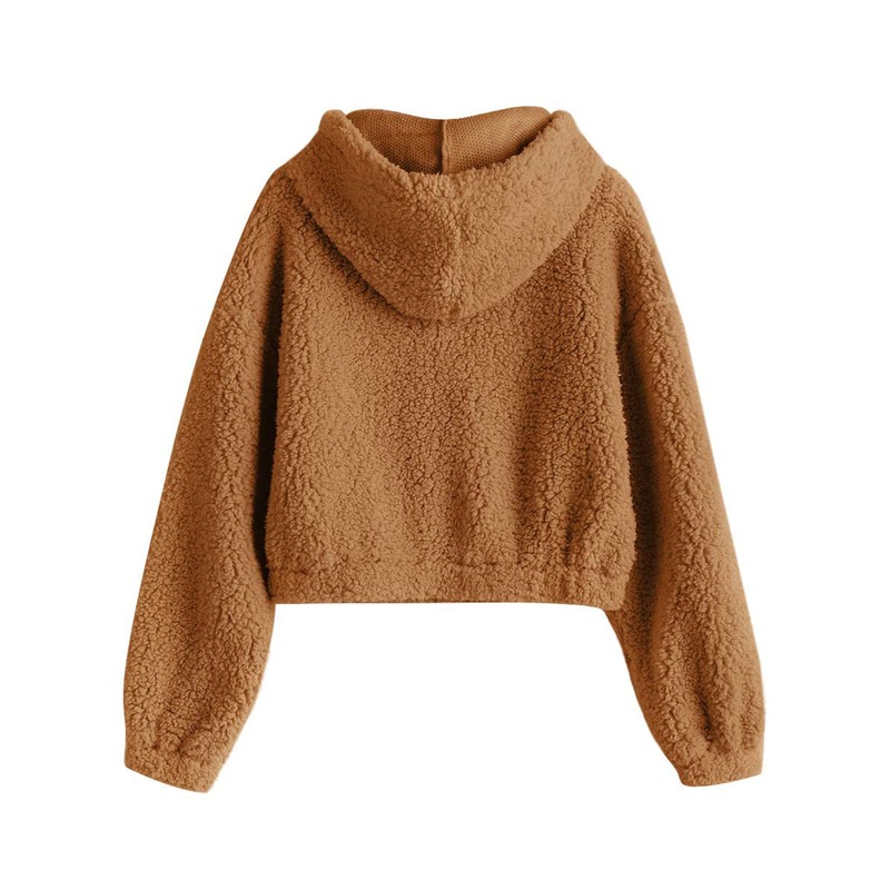 ZAFUL Women's Hooded Zip Up Faux Shearling Fluffy Teddy Jacket