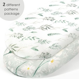 GRSSDER Stretchy Ultra Soft Fitted Bassinet Sheet Set 2 Pack, Universal Fit for Bassinets Baby Cradle Moses Basket Oval Rectangle Mattress, Watercolor Daisy Flowers Bassinet Sheets for Girls