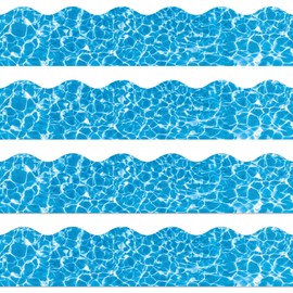 JarThenaAMCS 69Ft Ocean Wave Bulletin Board Border Pool Water Ripples 60Pcs Blue Sea Scalloped Trim Border Stickers Decal for Summer School Classroom Office Chalkboard Party Decor
