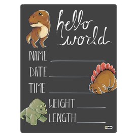 Cohas Hello World Newborn Baby Announcement Chalkboard Sign with Dinosaur Theme, 5 by 7 Inches, No Marker