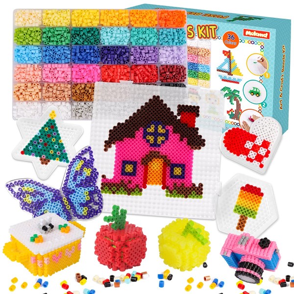 Meland Fuse Beads Kit - 11,000 pcs 36 Colors Craft Set for Kids- 5MM Fuse Beads Set Including 5 Pegboards, Ironing Paper & Chain Accessories Iron Beads Christmas Birthday Gift