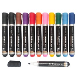 Volcanics Coloured Whiteboard Pens Thick Low Odor Whiteboard Markers Erasable Flipchart Pens 12 Pack Dry Wipe Pens for Whiteboard,Teacher Whiteboard Pens for Classroom,Meeting, Office and Home