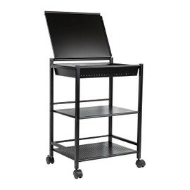Mind Reader Cart with Covered Compartment, Office Organizer, Storage, 3-Tier, Office, Metal, 20" L x 14.25" W x 28.75" H, Black
