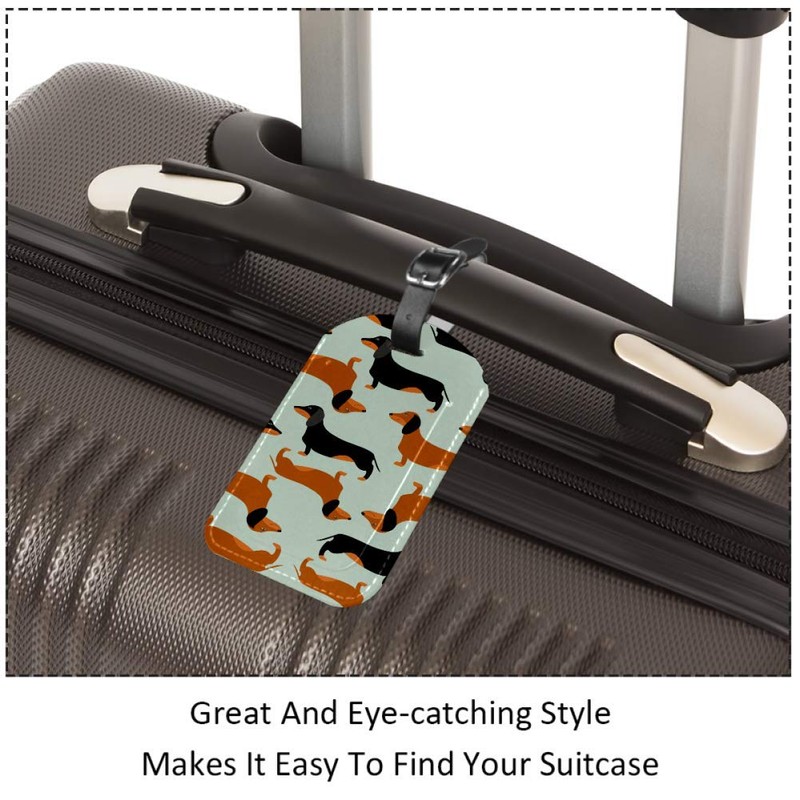 Leather Luggage Tags Wiener Dachshund Dog Bag Travel ID Tag