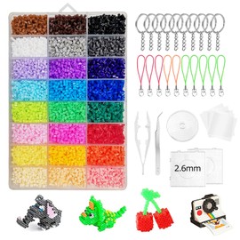 Ironing Beads Set 24000 Craft Beads in Organiser Box, with Plate Accessories Pattern, Beads for Crafts with Children, DIY Design Embellishments and Other Craft Ideas (2.6 mm, 24 Colours)