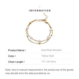 AMINKINA 18K Gold Pearl Bracelet, Double Layer Freshwater Pearl Bracelet, Birthday, Mother's Day Gift for Mother, Wife, Girlfriend (Yellow Gold, 18K)