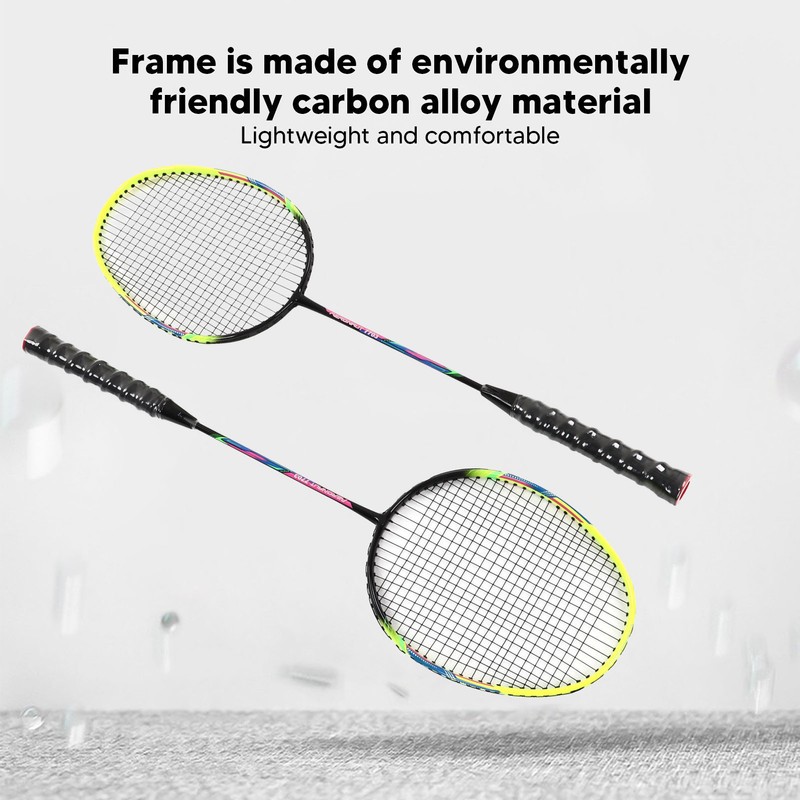 1 Pair Green Badminton Racket Set Fashionable Lightweight Comfortable Grip