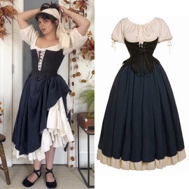 Mikan Tsumiki Medieval Renaissance Costume Women Cottagecore Corset Dress Victorian Gothic Witch Dresses Blouse Corset Skirt 3Pcs Set XXL