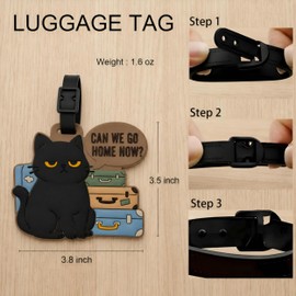 Can We Go Home Now Cat Silicone Luggage Tag for Suitcases, Flexible Travel Name Label with Adjustable Strap, Funny Bag Identifier for Backpacks, School Bags, Carry On Bags and Pet Lovers