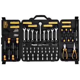 VEVOR Mechanics Tool Set 221Pieces - 1/4" and 3/8" Drive Sockets - SAE and Metric Mechanic Tool Kit with Bits - Wrenches, Ratchet Handle, Accessories, and Plastic Storage Case - for Automotive Repair