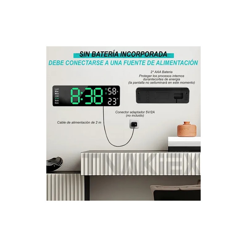 Reloj De Pared Digital Con Termómetro, Alarmas Y Calendario