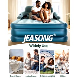 JEASONG JEASONG Premium Queen Air Mattress with Built-in Pump and Headboard - 19" Elevated Inflatable Bed with Cup Holders, Portable for Home & Camping Use, Air Bed, Blow Up Mattress, Colchn Inflable