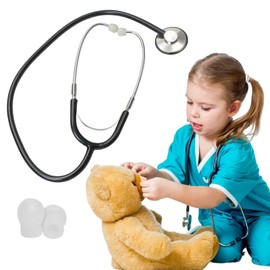 Children's Stethoscope, Toy Stethoscope, Metal Stethoscope Children, Functional Double Head Stethoscope Toy for Stethoscopes Role Play, Medical Toy (Black + White)