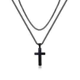 Cross Necklace for Men Cuban Link Chain Layered Necklace Mens Stainless Steel Gold Cross Pendant Necklace Simple Chain Jewelry Gifts for Boyfriend/Husband/Friends 16-24inch